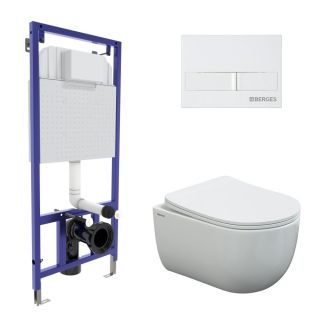 Комплект Berges 4в1 043308: инсталляция NOVUM 525 кнопка L1 белая унитаз VENTAS Rimless сидение дюропласт Ventas Slim SO